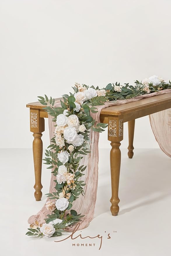Artificial Flower Garland 6 Ft Eucalyptus, White and Beige