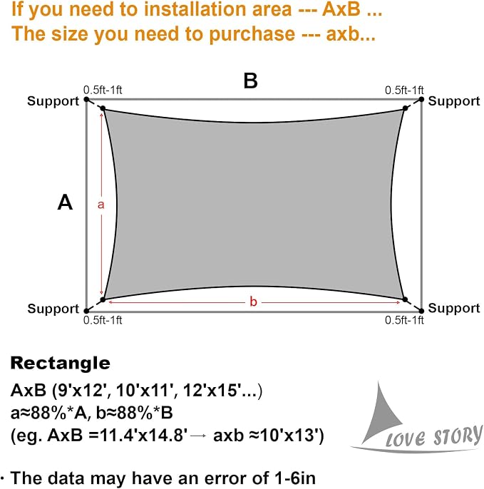 LOVE STORY Custom Size 7'x8' Brown Sun Shade Sail Rectangle UV Block Canopy - Image 2