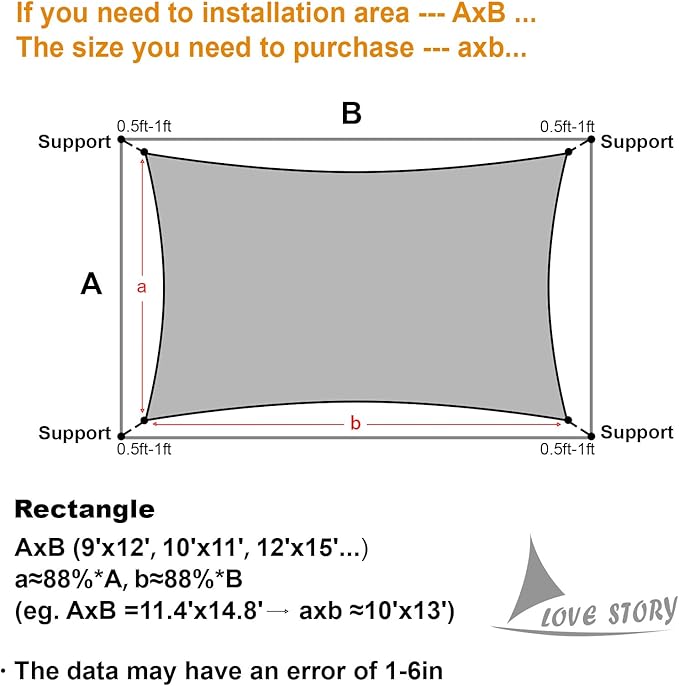 LOVE STORY Custom Size 9'x9' Piquant Green Sun Shade Sail Rectangle UV Block - Image 2