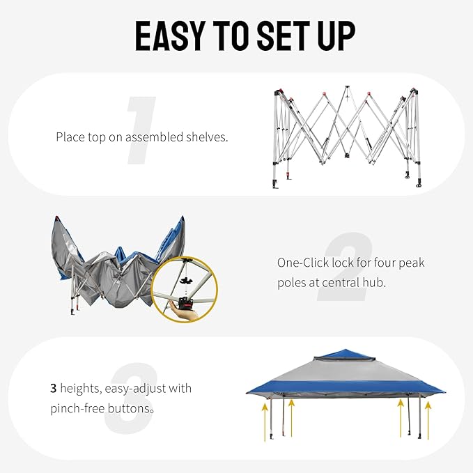 Gazebo 13 x 13 ft Pop-Up Canopy with UPF 50+ Fabric in Blue and Grey