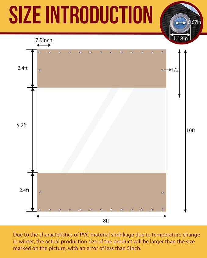 Outdoor Curtains 10 x 8 ft Waterproof Vinyl Patio Enclosure in Beige