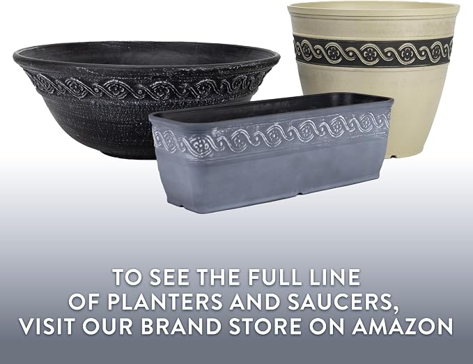 Classic Home and Garden Corinthian Round Resin Flower Planter Pot, Storm Gray 8" - Image 7