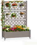 Mobile Garden Planter with Trellis & Lockable Wheels, Outdoor Raised Bed with by EASYUP