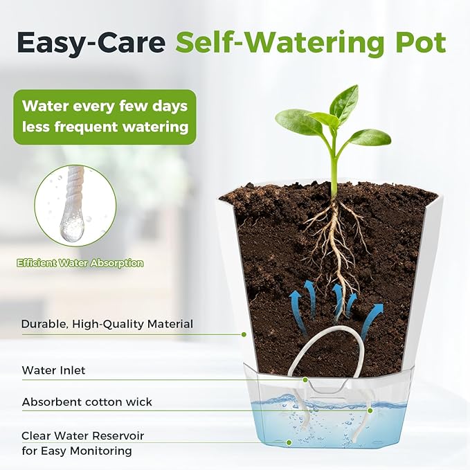 5 Pack Self Watering Pots for Indoor Plants, 5/6.7/8.4 in Self Watering - Image 5