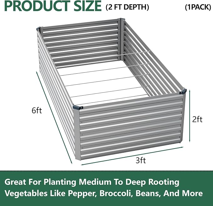 Vengarus 6x3x2FT Galvanized Raised Garden Bed Kit, Deep Root Planter Box - Image 2