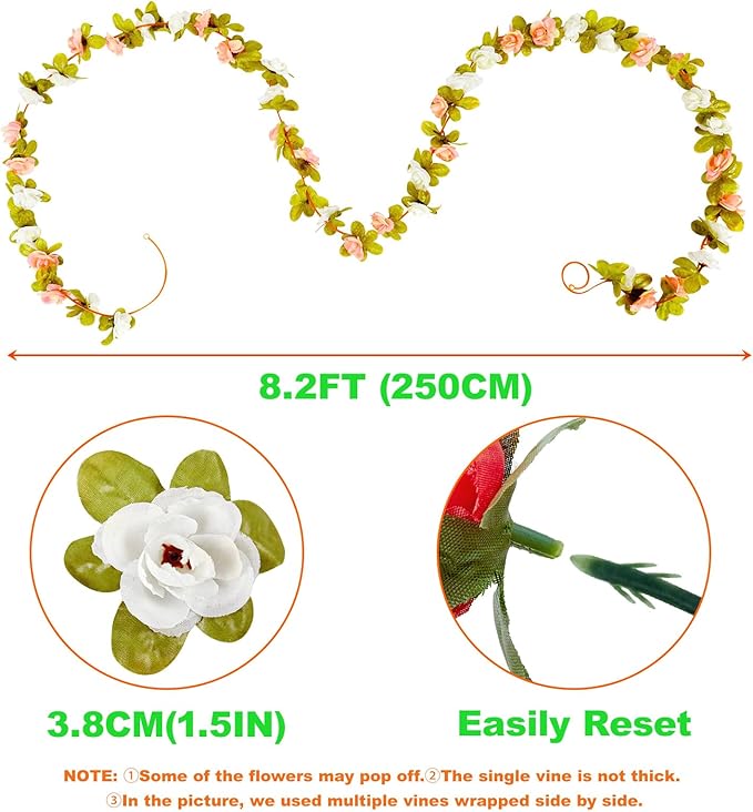 Artificial Flowers Spring Magenta Silk Rose Garland, 8 Vines at 8.2 ft