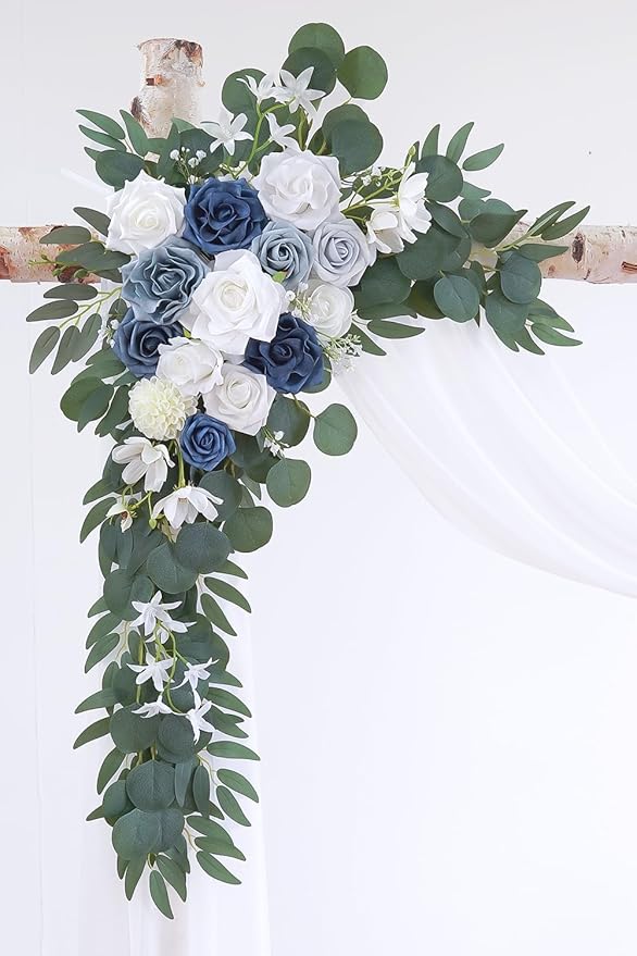 Artificial Flower Swag Kit in Dusty Blue and White with 26 Ft Draping