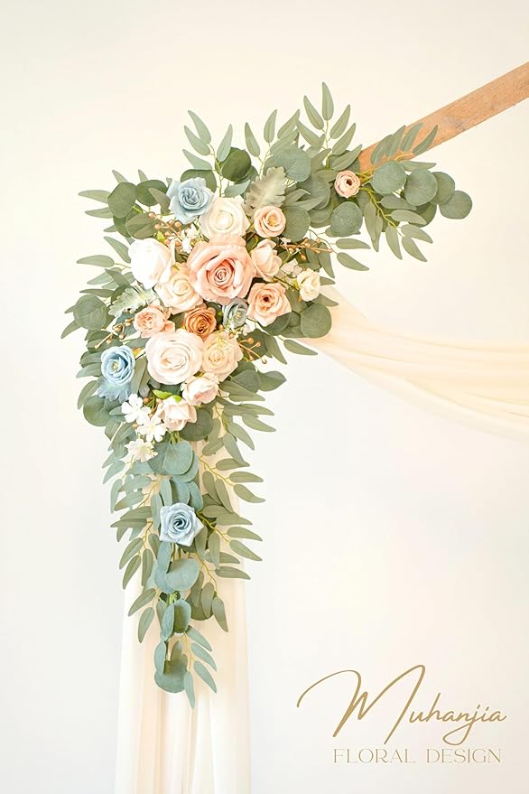 Artificial Flowers Wedding Arch Kit, 4 Pieces, Champagne and Blue