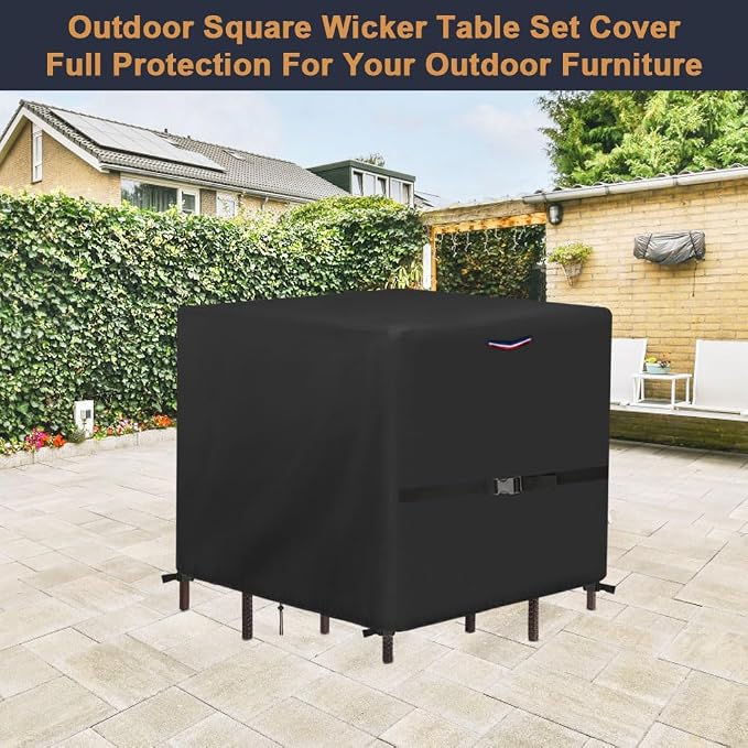Furniture Set Cover for 4-Chair Square Patio Table, 600D Waterproof Black