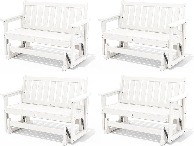 SERWALL Outdoor Glider Bench Set of 4, HDPE Weather-Resistant Swinging Bench by SERWALL