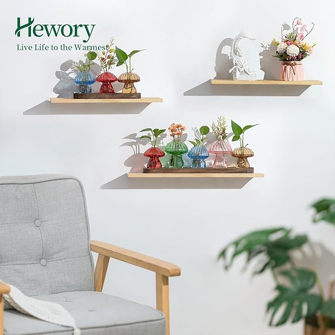 Terrariums Set of 3 Mushroom Glass Propagation Vases with Wooden Tray