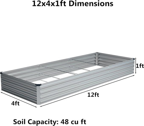 12x4x1 ft Galvanized Raised Garden Bed, Outdoor Planter Box Metal Patio Kit - Image 2