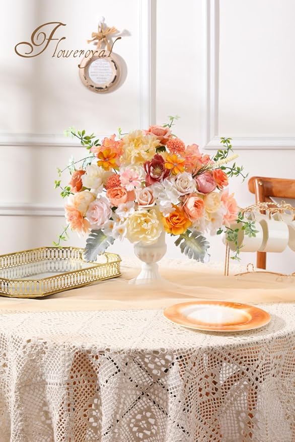 Artificial Flower Set, 26 Pcs Champagne Silk Flowers with Stems