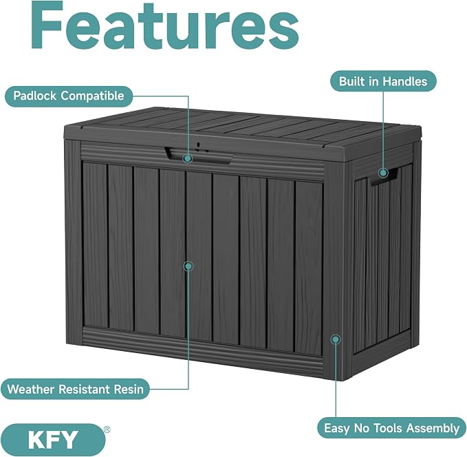 Deck Box 45 Gallon Black Resin Waterproof Outdoor Storage