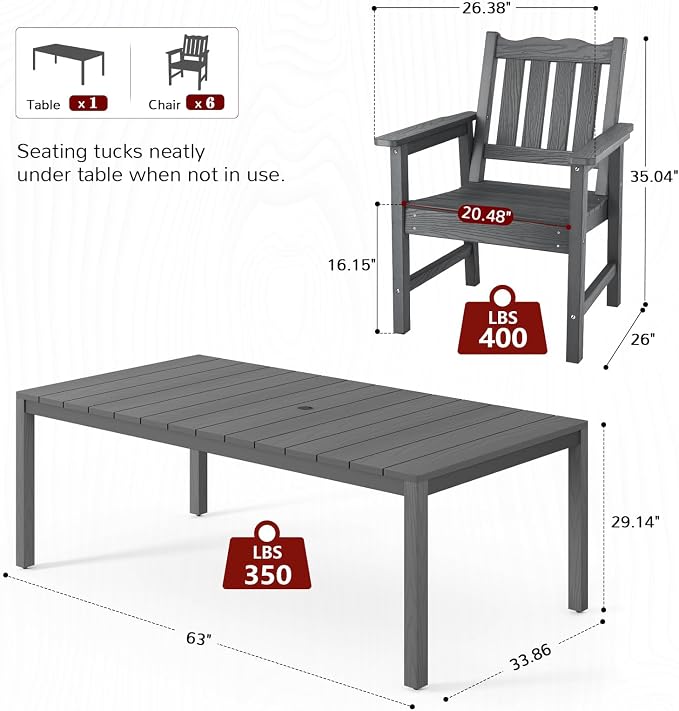 Stoog 6 Pieces Outdoor Patio Dining Set, All-Weather Dining Table and Chairs Set - Image 5