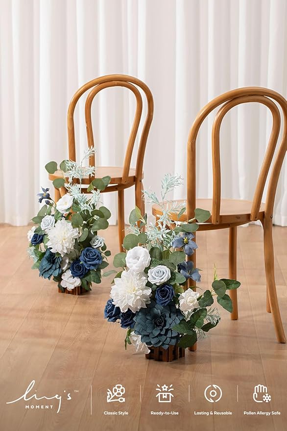 Artificial Flowers Set of 4, 17.5-Inch Blue and Navy Wedding Centerpieces