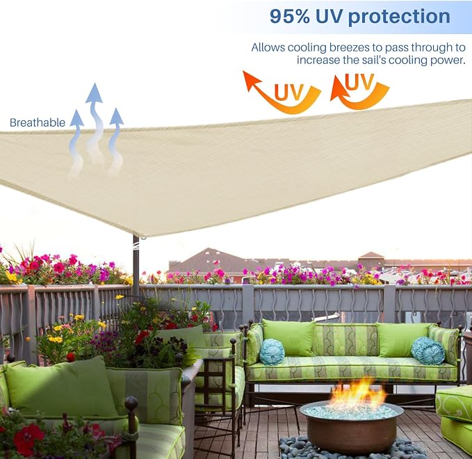 E&K Sunrise 3' x 3' x 3' Sun Shade Sail Triangle Canopy Shade Cover UV Block - Image 5