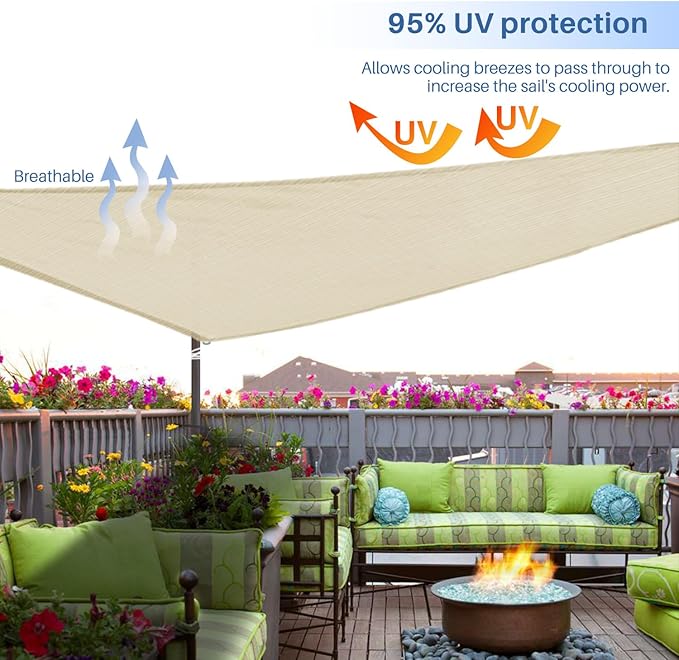 E&K Sunrise 6' x 6' x 6' Sun Shade Sail Triangle Canopy Shade Cover UV Block - Image 5