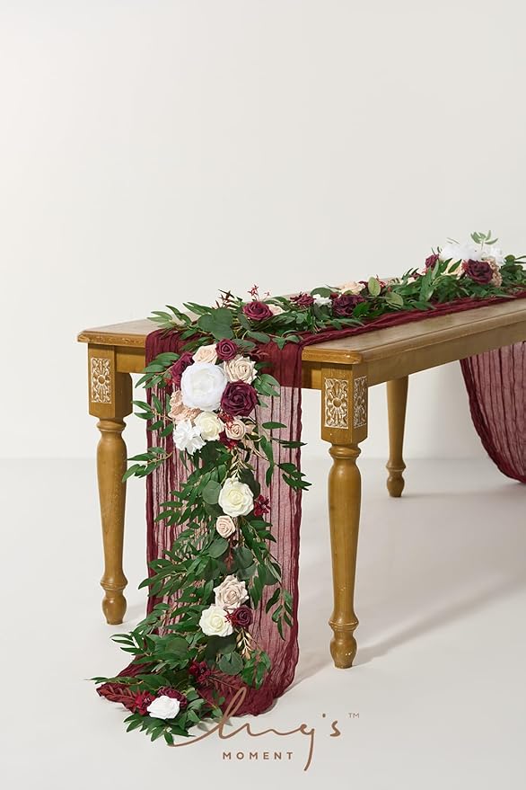 Artificial Flower Garland, 6 Ft Eucalyptus Willow Leaf in Marsala and Blush