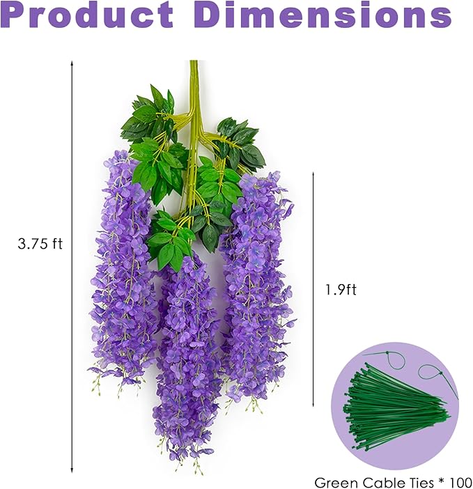 Artificial Wisteria Flower Vines, 48 Pack, Light Purple