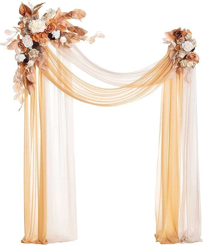 Artificial Flower Arch Decor Set, 4 Pieces, Ivory and White Drapes