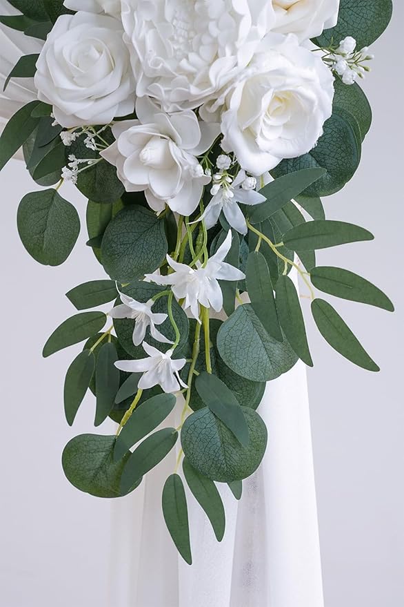 Artificial Flower Wedding Arch Kit, White and Ivory, 26 Ft Draping