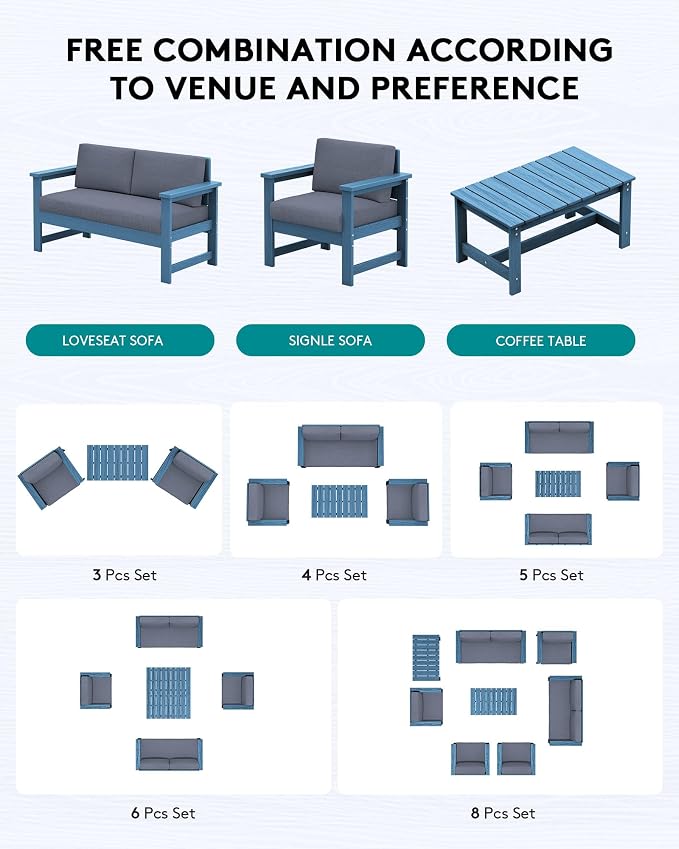 SERWALL 4 Pieces HDPE Outdoor Sofa Set - Image 6