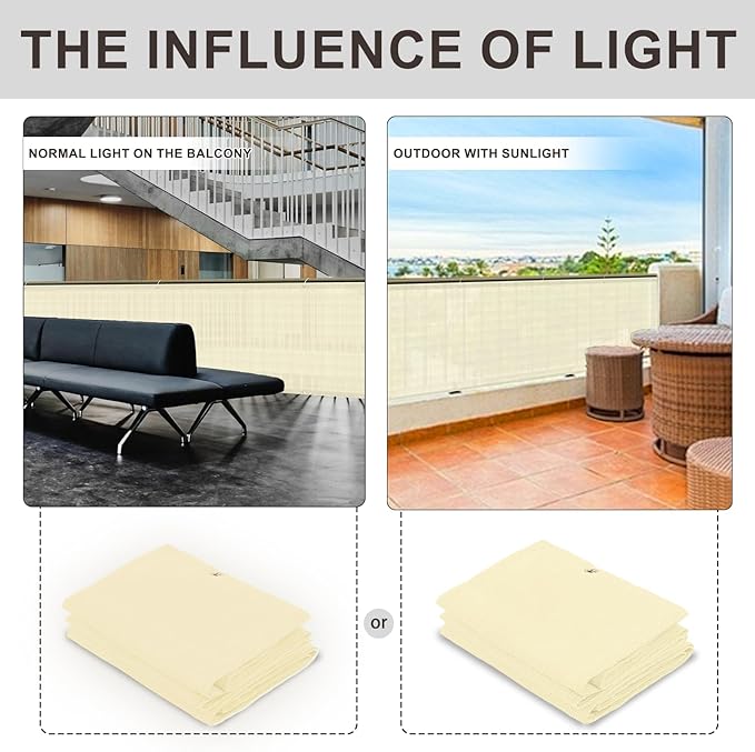 LOVE STORY Custom Size 3'x23' Butter Cream Balcony Privacy Screen, UV Block - Image 2