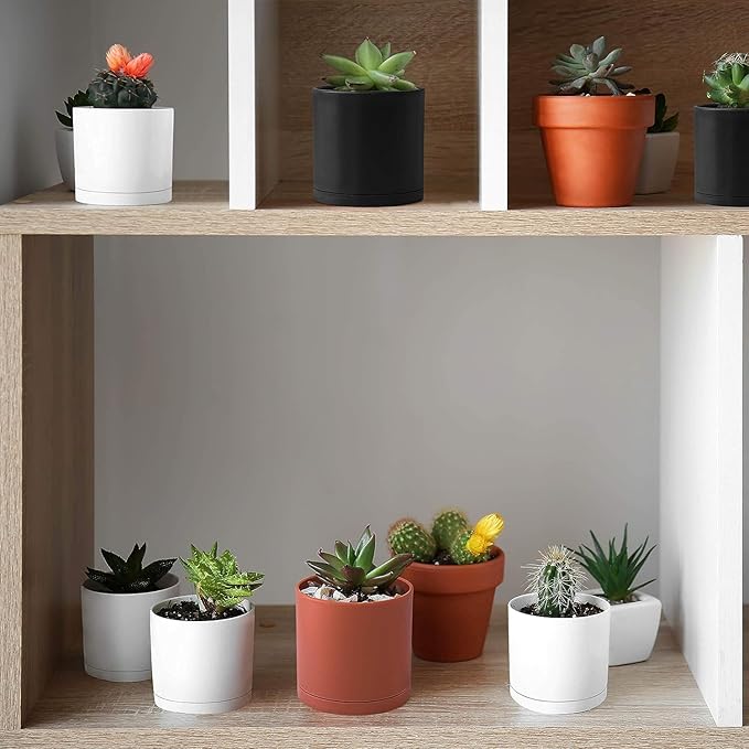 Planter Pots, 18 Pack Matte White 2.5 Inch Plastic with Saucers