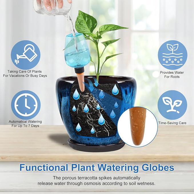 Ceramic Pots for Plant with Self Watering Globes, 10 inch Planters for Indoor - Image 3