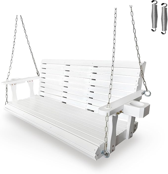Wooden Porch Swing 3-Seater, High Backrest and Deep Seat, Bench Swing by FortuneCandy