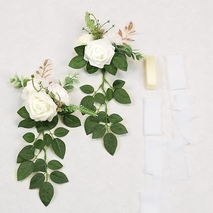 Artificial Rose Chair Flowers for Wedding Aisle, Set of 10 in White