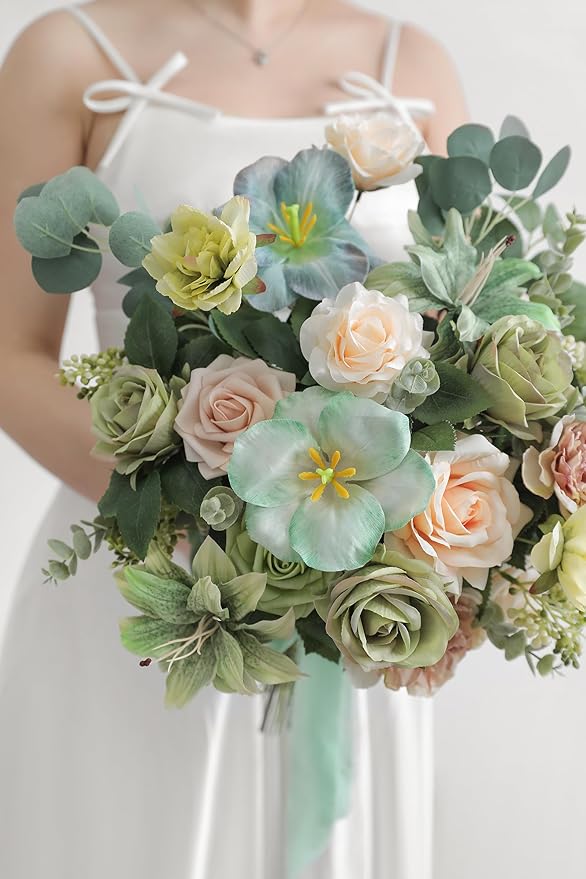 Artificial Flowers Mixed Silk Bundle, Dahlia Rose Lily and Tulip Blooms