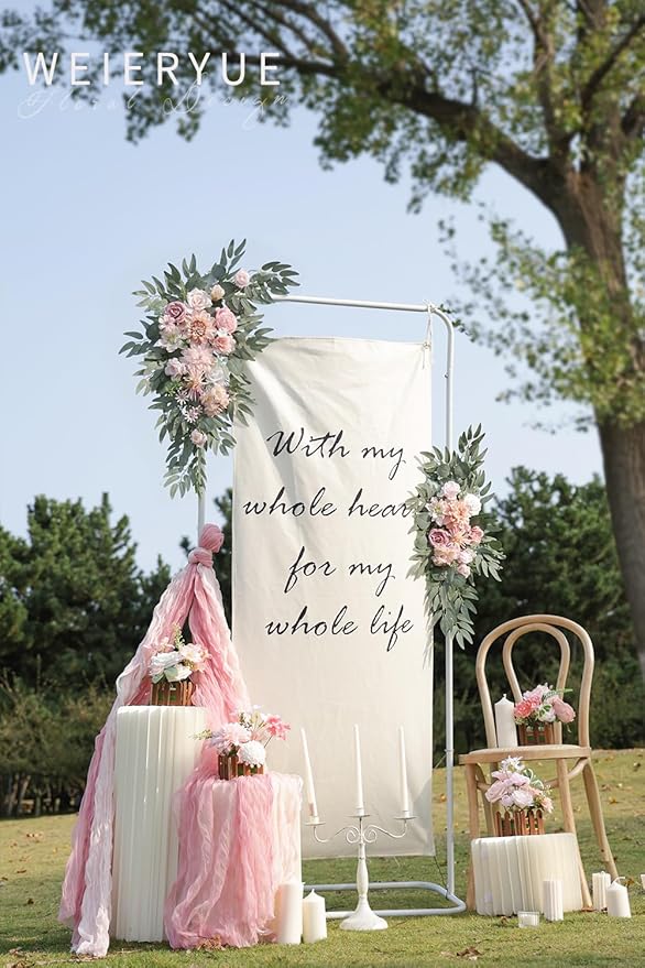 Artificial Flowers Wedding Arch Swag Kit, Romantic Pink Silk, 2-Pack