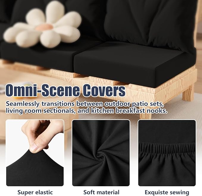 Cushion Covers Set of 8, Black Stretch Fit Outdoor Patio Covers