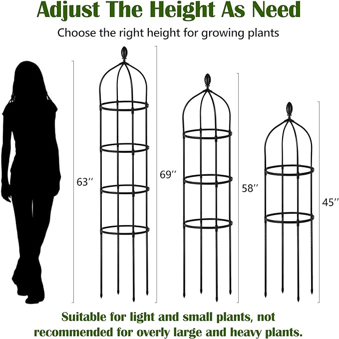 2 Pcs Garden Obelisk Trellis for Climbing Plants Outdoor 6 Ft Rose Bush Round - Image 3