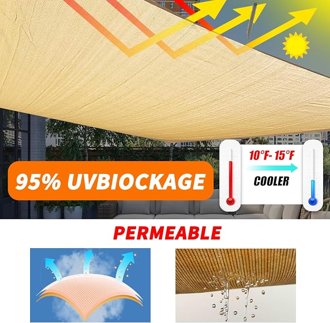 8'x8' Sun Shade Sail Curved Commercial Outdoor Shade Cover Dark Grey Rectangle - Image 3
