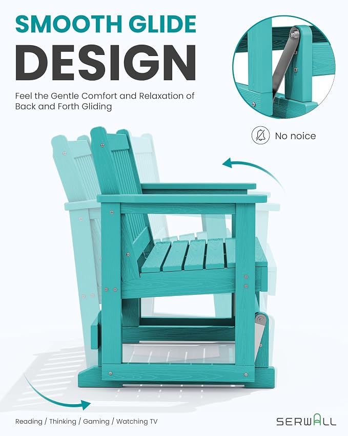 SERWALL Outdoor Glider Bench Set of 2, HDPE Weather-Resistant Swinging Bench - Image 5