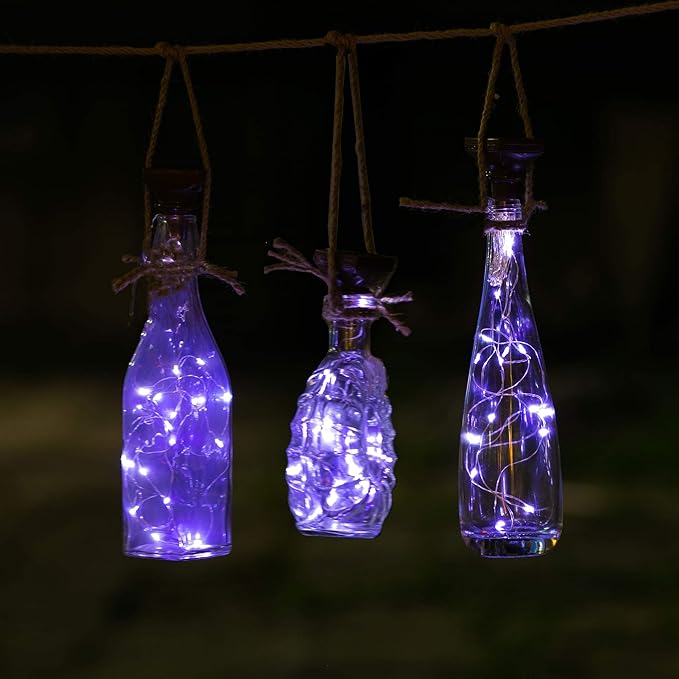 String Lights for Wine Bottles, Solar, 12 Pack, Cool White LED