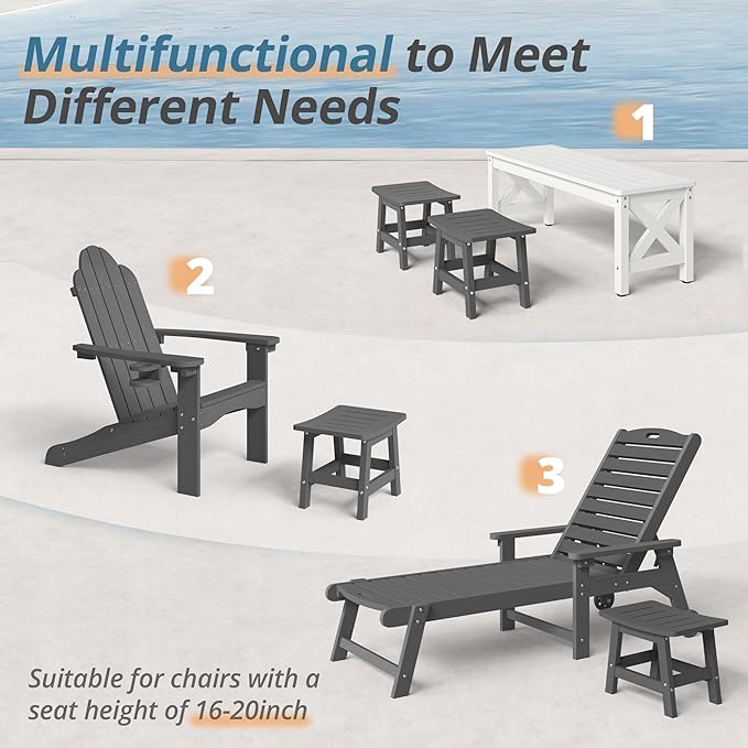 Outdoor Ottoman Footrest, 300 lb Capacity, Dark Gray HDPS