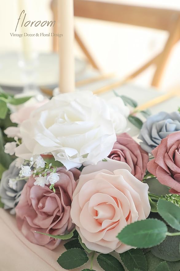 Artificial Flowers Eucalyptus Garland, 6 Ft Blush and Powder Blue Vine