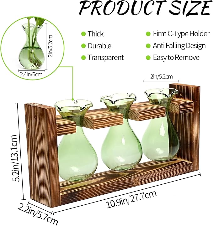 Terrarium Propagation Station, 3 Borosilicate Glass Bulbs with Wooden Stand