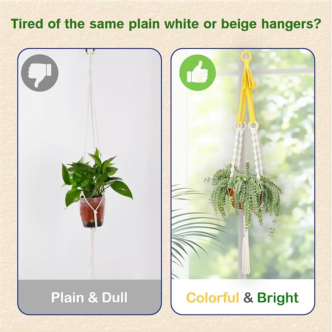 Large Macrame Plant Hangers Indoor & Outdoor Boho Two-Tone Colored Hanging - Image 4