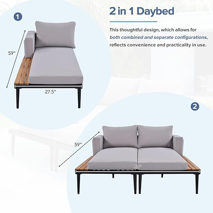 Outdoor Patio Daybed with Wood Topped Side Spaces - Image 4