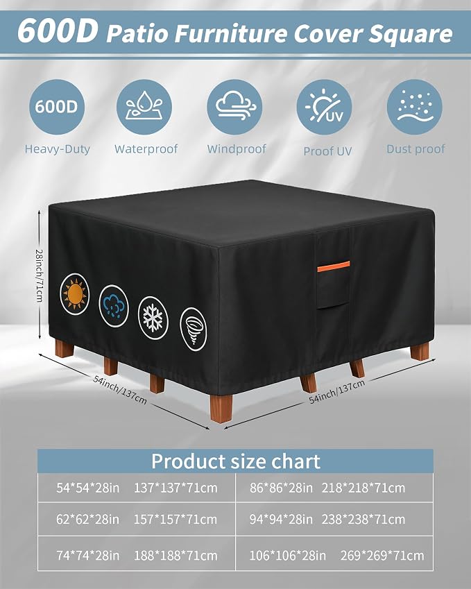 Furniture Set Cover, 54 x 54 x 28 in Black 600D Polyester Patio Cover