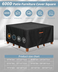 Furniture Set Cover, 54 x 54 x 28 in Black 600D Polyester Patio Cover