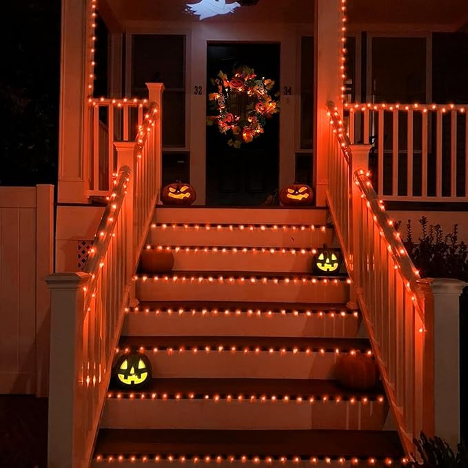 String Lights, 165 ft Outdoor Halloween Set with 500 Orange LEDs