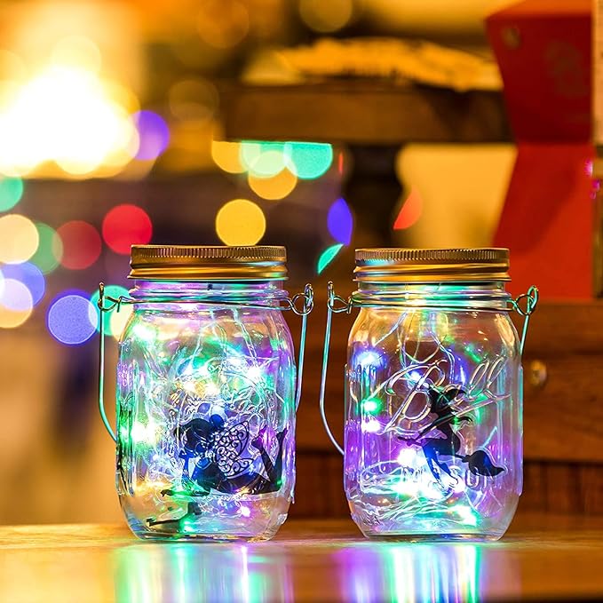 String Lights for Mason Jars, 12 Pack Solar Multicolor LED Lids