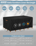 Patio Furniture Set Cover, 64 x 52 x 28 in, Waterproof 600D Black