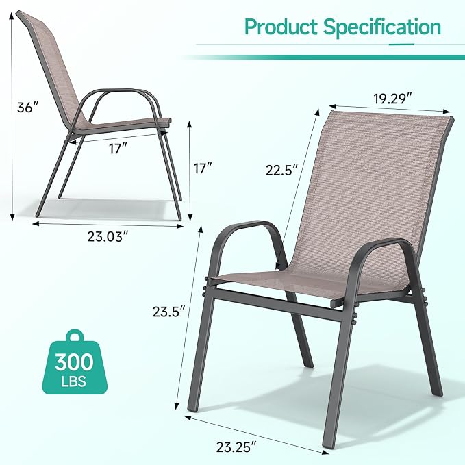 Patio Chairs Set of 2, Easily Set Up Stackable Outdoor Dining Chairs - Image 3